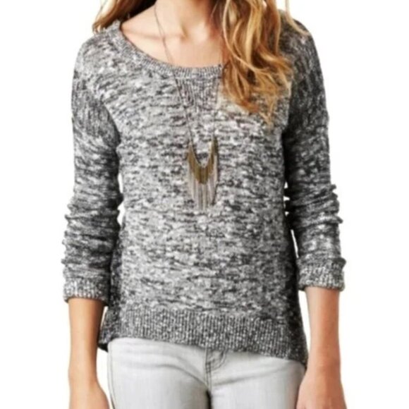 AMERICAN EAGLE Fireside Marled Sweater Blue Navy Blue Gold Metallic Cotton Small - Picture 3 of 16